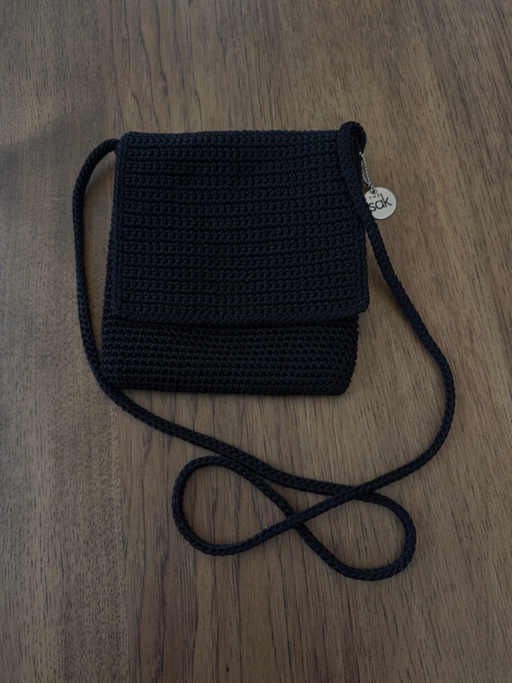 The Sak Small Black Crochet Flap Crossbody Bag